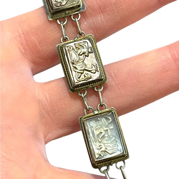 Vintage Sterling silver 925  abalone shell Cameo story book Roman Bracelet - Picture 7 of 13